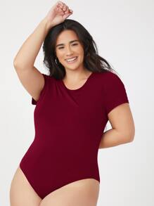 SHEIN BASICS Plus Form Fitted Bodysuit - Burgundy - View 6