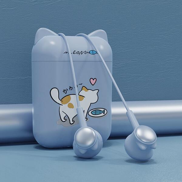 

Cartoon Cat Design In-ear Wired Earphone, Blue