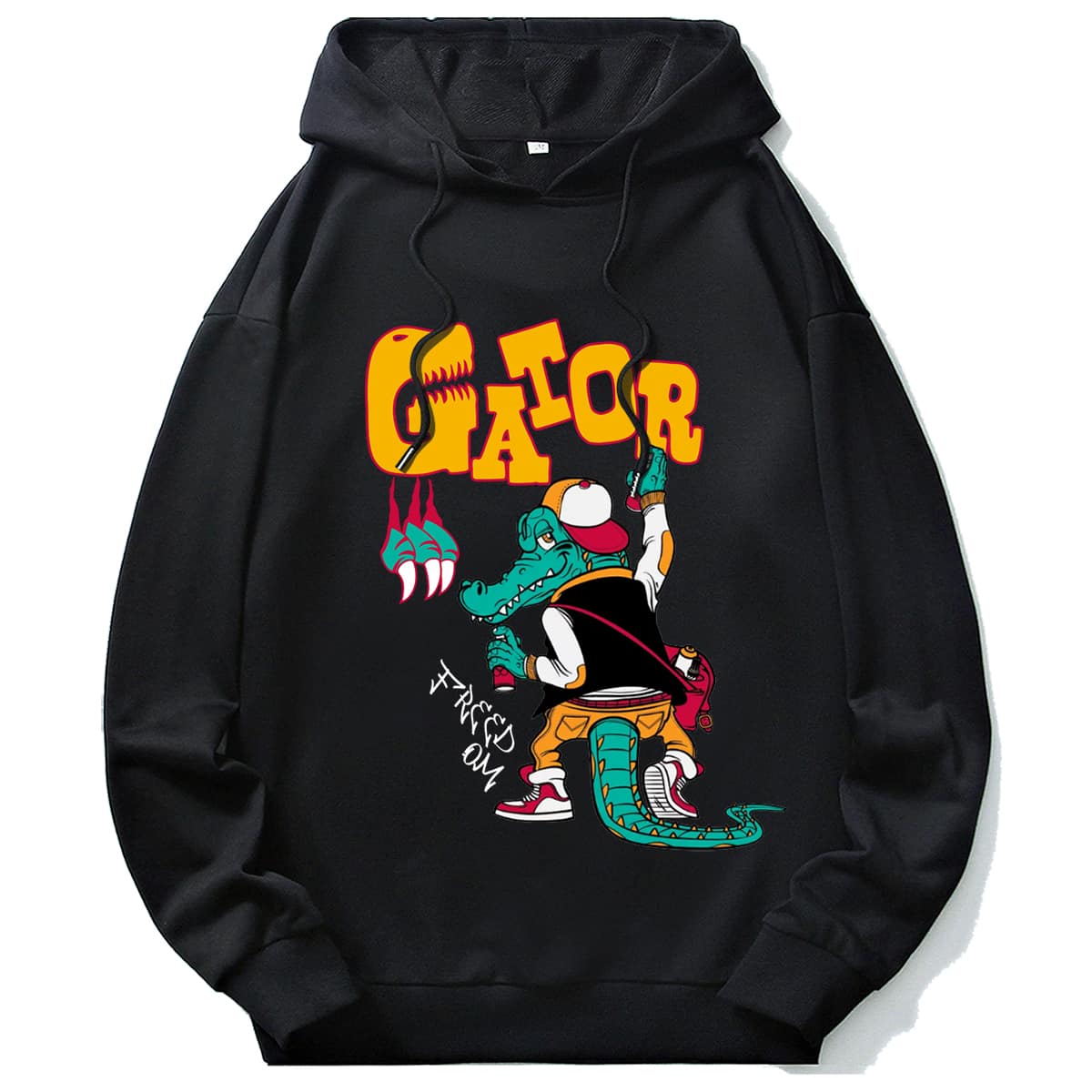 

Guys Letter Cartoon Graphic Drawstring Hoodie, Black