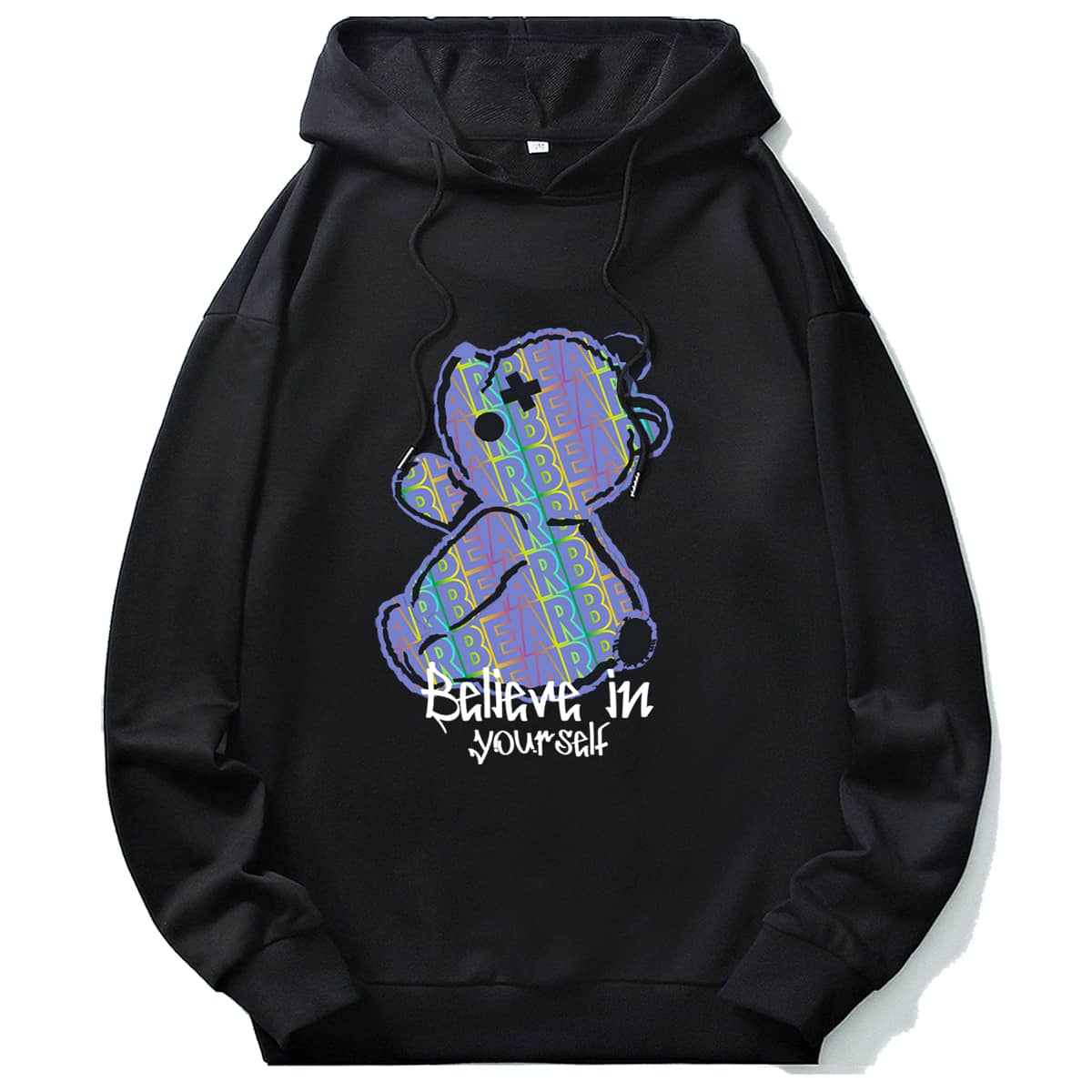 

Guys Letter Cartoon Graphic Drawstring Hoodie, Black