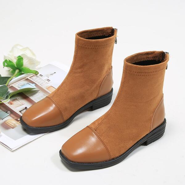 

Girls Splicing Design Back Zip Boots, Brown