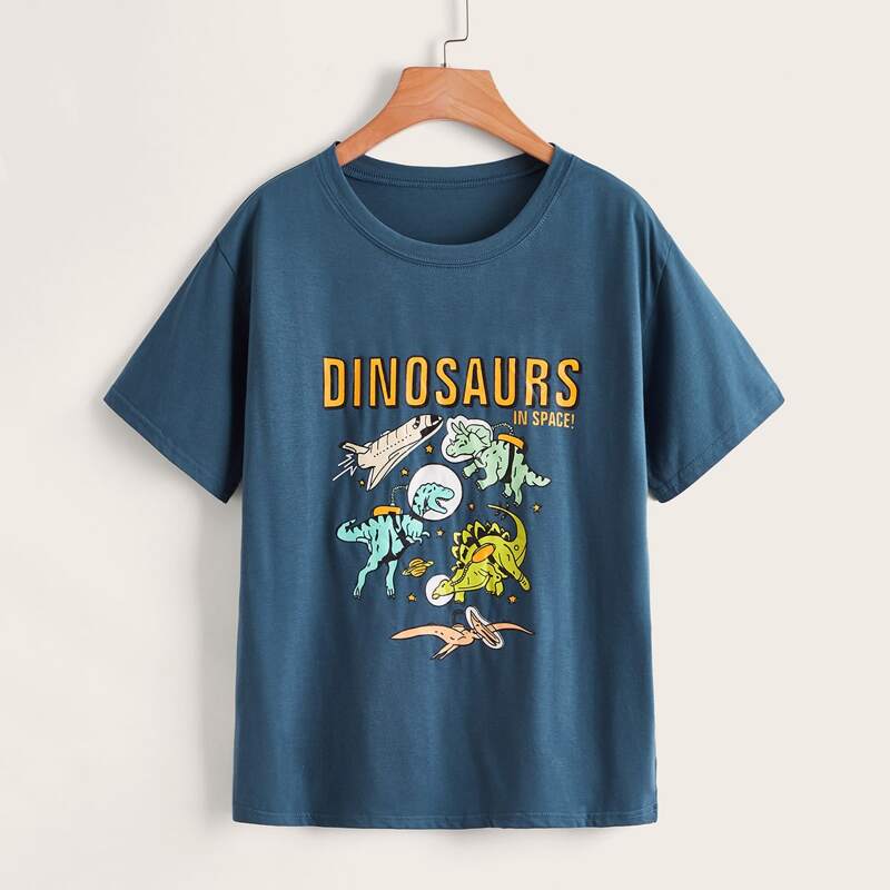 

Dinosaur & Letter Graphic Tee, Blue