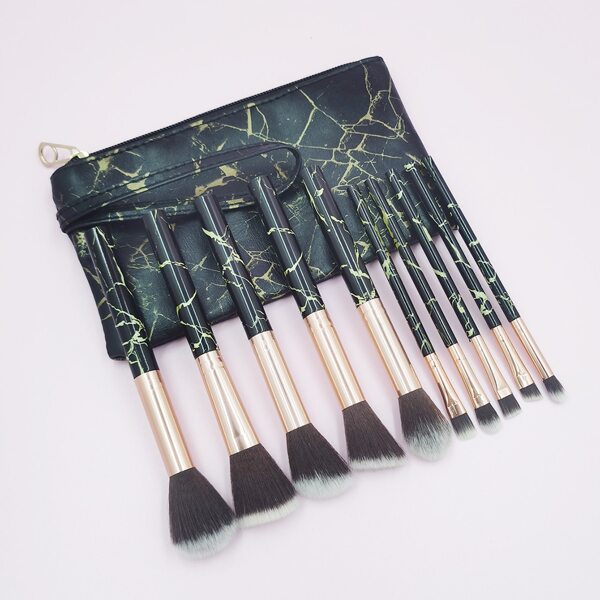 

10pcs Marble Pattern Makeup Brush With Storage Bag, Black