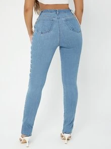 SHEIN SXY Jeans de talle alto con cordón lateral - Lavado ligero - Ver 2