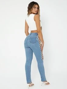 SHEIN SXY Jeans de talle alto con cordón lateral - Lavado ligero - Ver 5
