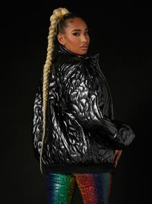 SHEIN SXY Áo khoác nữ Dây kéo màu trơn Hấp dẫn - màu đen - Xem 2