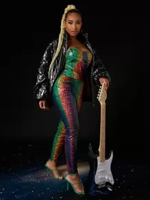 SHEIN SXY Áo khoác nữ Dây kéo màu trơn Hấp dẫn - màu đen - Xem 4