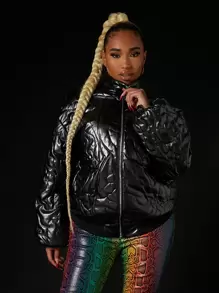 SHEIN SXY Áo khoác nữ Dây kéo màu trơn Hấp dẫn - màu đen - Xem 5