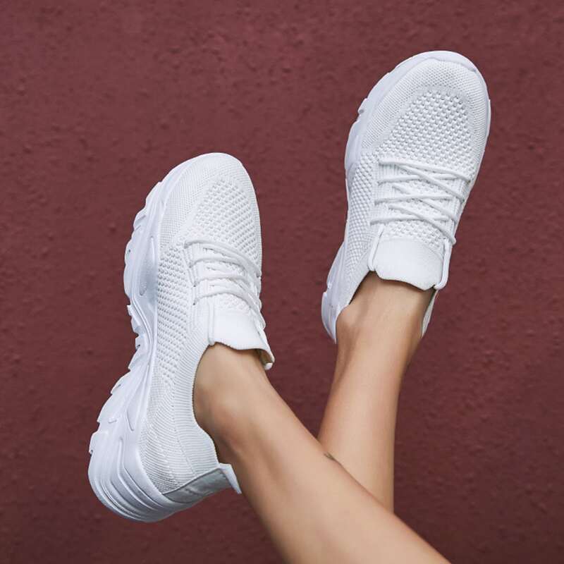 

Breathable Knit Detail Lace Up Design Sneakers, White