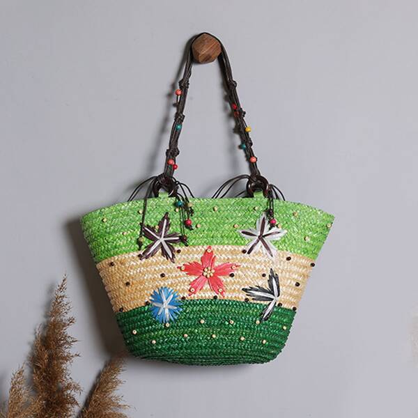 

Colorblock Floral Pattern Shoulder Tote Bag, Multicolor