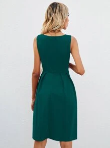 SHEIN LUNE Đầm Dây kéo màu trơn Thanh lịch - Màu xanh ngọc - Xem 2