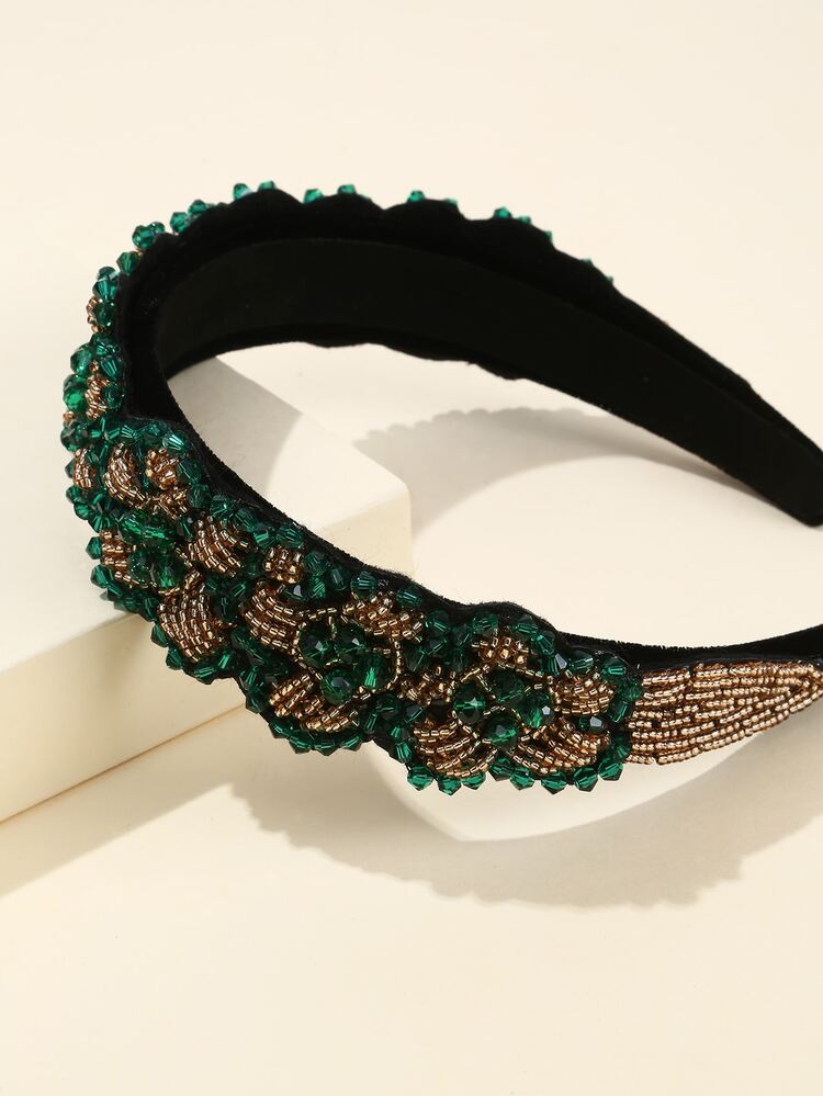 Băng đô trang trí hạt pha lê - màu xanh lá - Xem 3