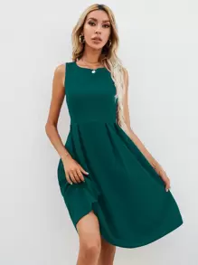 SHEIN LUNE Đầm Dây kéo màu trơn Thanh lịch - Màu xanh ngọc - Xem 5