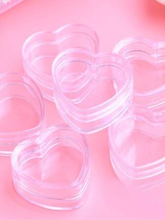 klimonla 6入組透明塑料空收納盒子心容器美甲水鑽釘珠寶石殼套