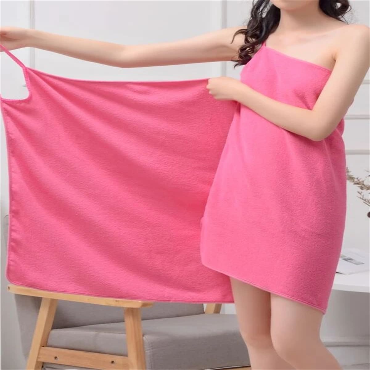 

1pc Plain Wearable Bath Towel, Hot pink