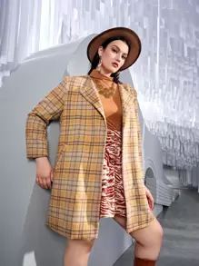 SHEIN Unity Plus Tartan Slant Pocket Overcoat - Multicolor - View 3