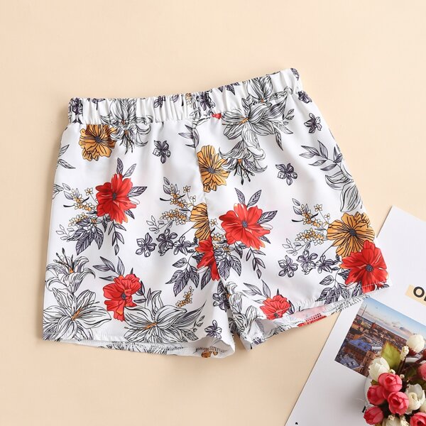 

Girls Floral Print Swim Shorts, White