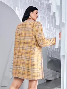 SHEIN Unity Plus Tartan Slant Pocket Overcoat - Multicolor - View 4