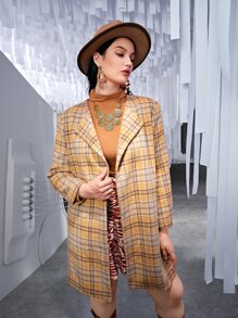 SHEIN Unity Plus Tartan Slant Pocket Overcoat - Multicolor - View 5