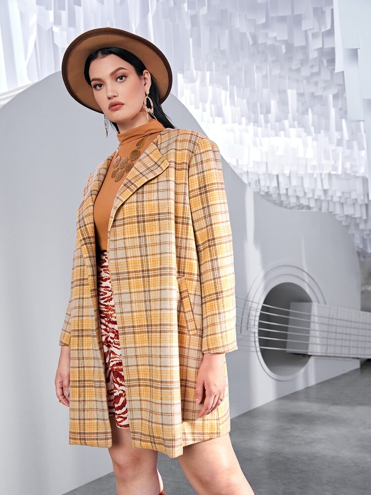 Plus Tartan Slant Pocket Overcoat