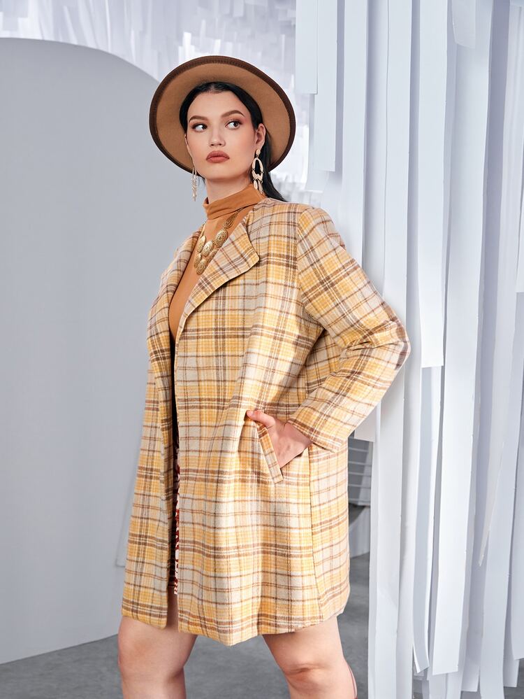 Plus Tartan Slant Pocket Overcoat
