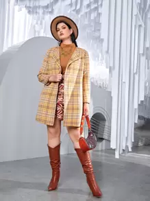 SHEIN Unity Plus Tartan Slant Pocket Overcoat - Multicolor - View 1