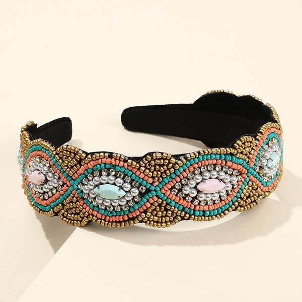 

Rhinestone & Bead Decor Headband, Multicolor