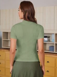 Mulvari Mock-neck Solid Tee - Army Green - View 2