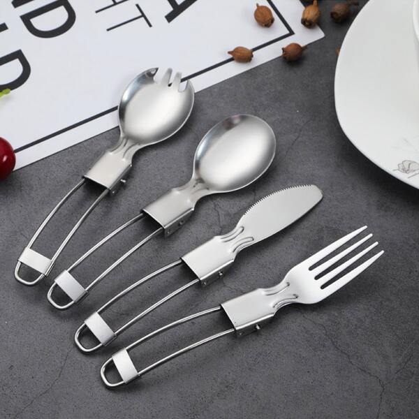 

4pcs Stainless Steel Foldable Cutlery, Silver