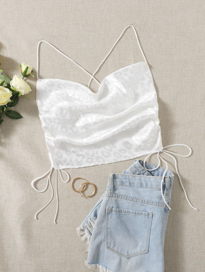 Top halter jacquard collo drappeggiato incrociato capestro