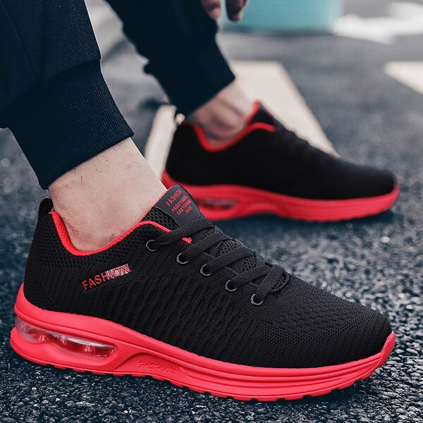 

Men Knit Detail Letter Detail Lace Up Design Sneakers, Black