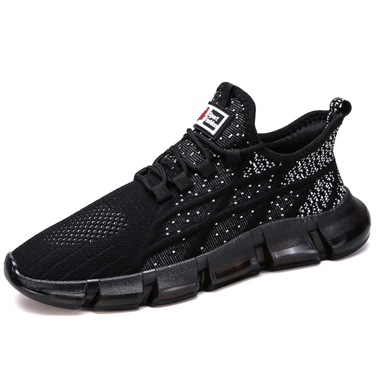 

Guys Knit Detail Letter Detail Lace Up Design Sneakers, Black