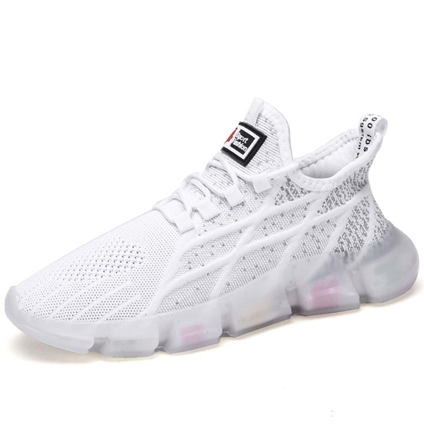 

Men Knit Detail Lace-up Front Sneakers, White