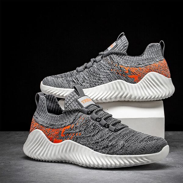 

Men Knit Detail Letter Patch Lace-up Front Sneakers, Grey