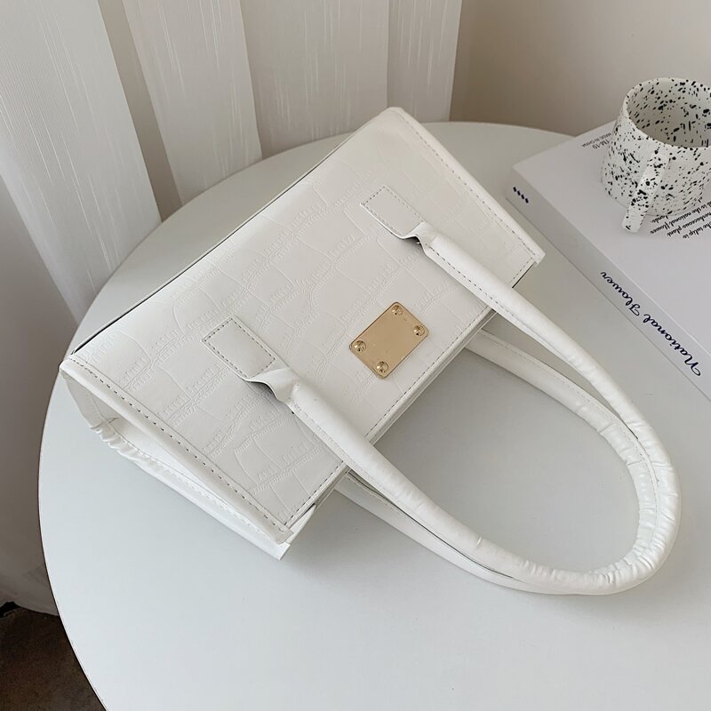

Croc Embossed Satchel Bag, White