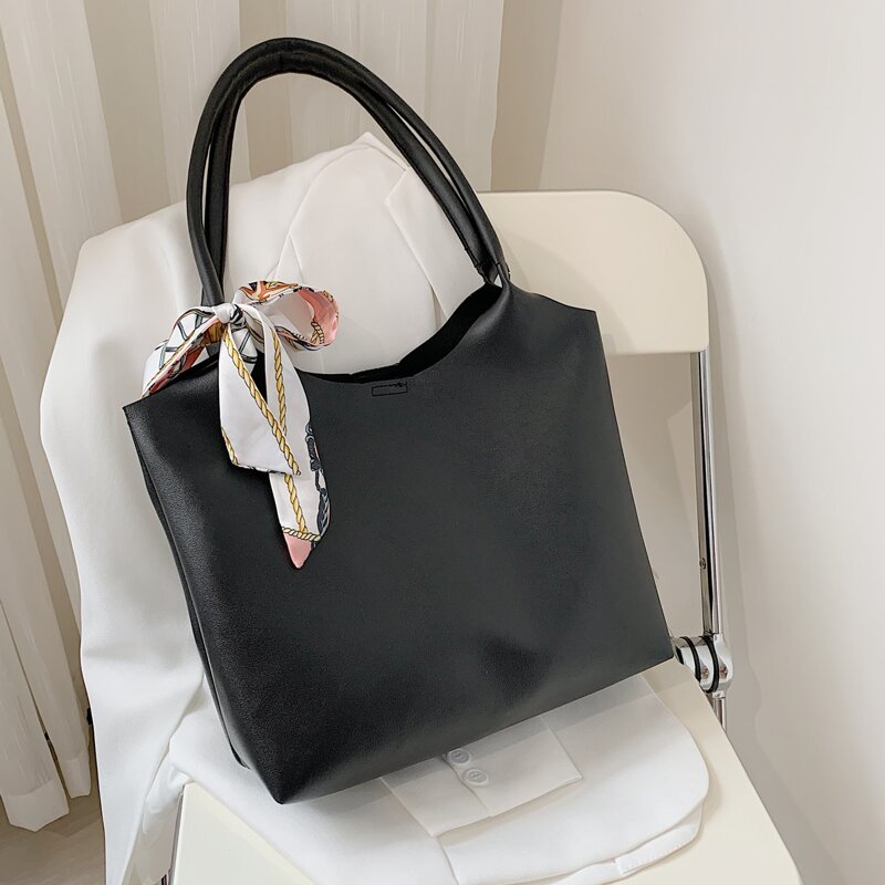 

Scarf Decor Tote Bag With Bag Insert, Black