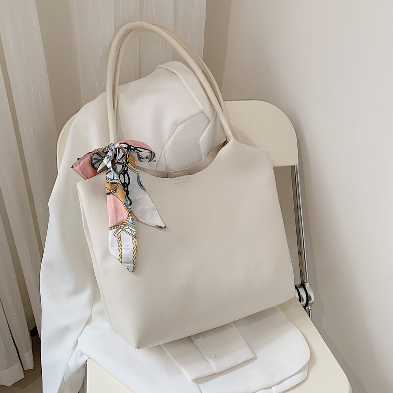 

Scarf Decor Tote Bag With Bag Insert, White