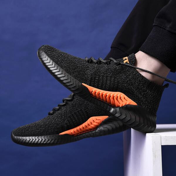 

Men Knit Detail Lace-up Front Sneakers, Black