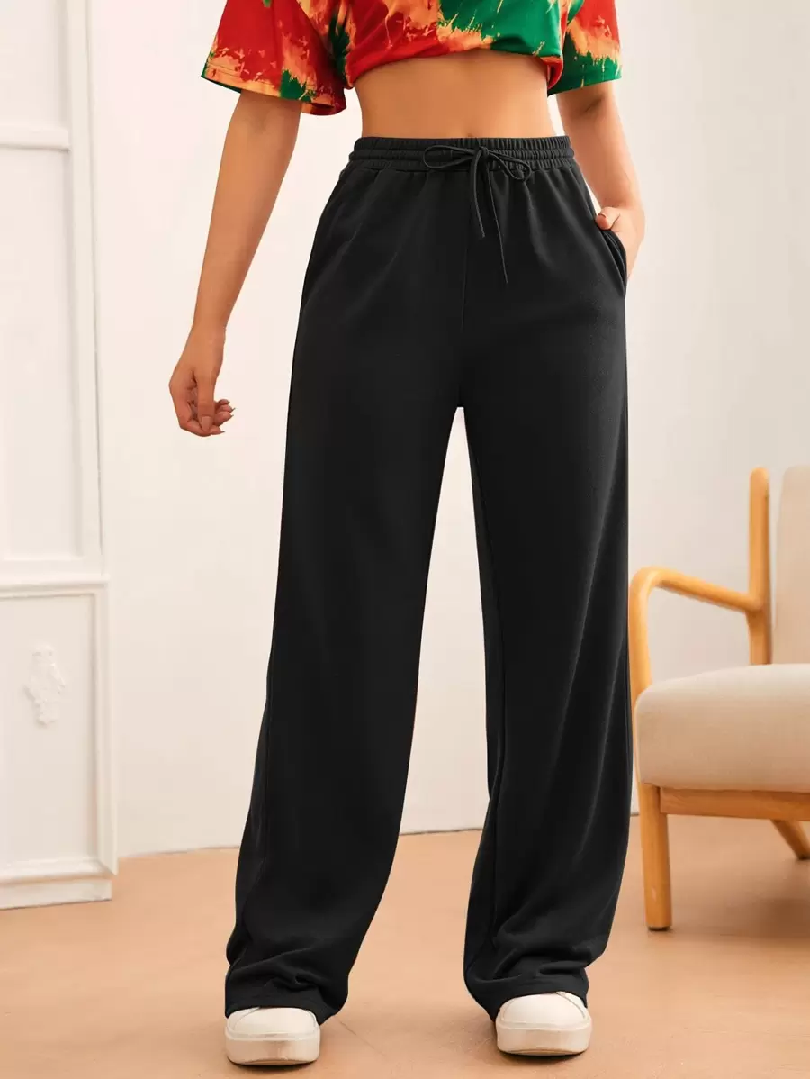 SHEIN Tall Solid Drawstring Waist Joggers - Black - View 1