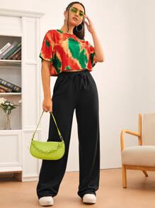 SHEIN Tall Solid Drawstring Waist Joggers - Black - View 4