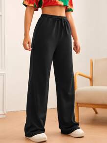 SHEIN Tall Solid Drawstring Waist Joggers - Black - View 5