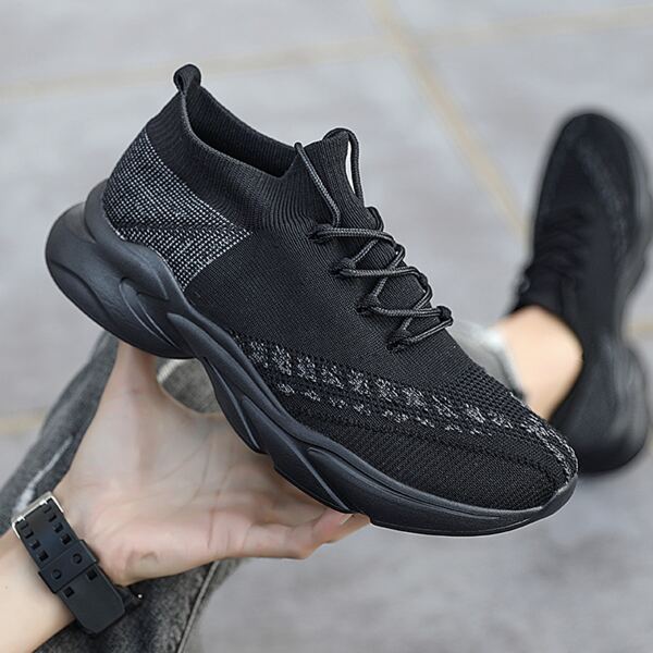 

Men Knit Detail Lace-up Front Sneakers, Black