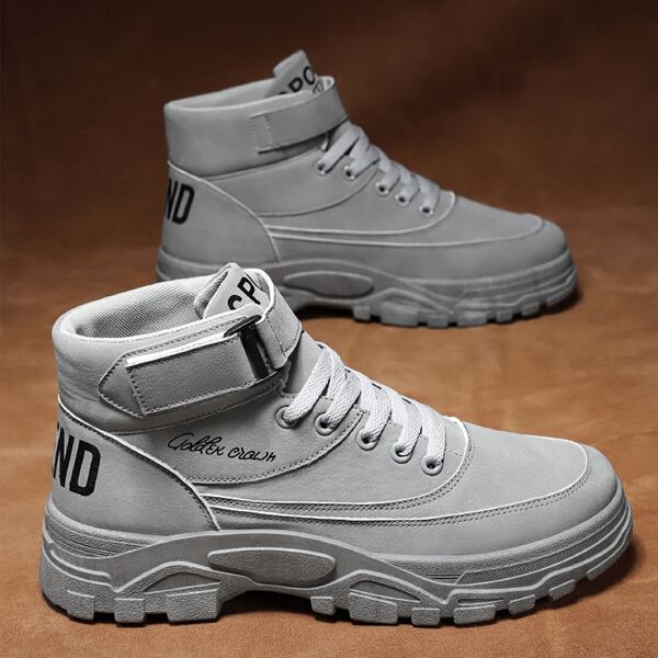 

Men Letter Graphic Lace-up Front Boots, Grey