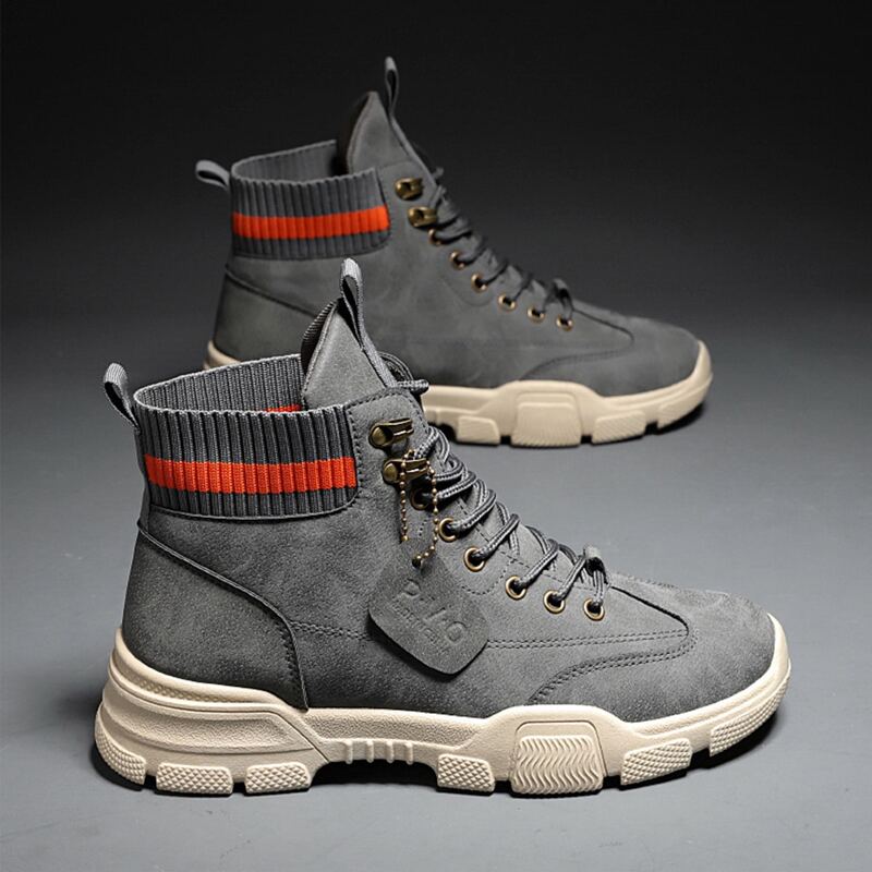 

Guys Striped Pattern Lace Up Design Boots, Grey