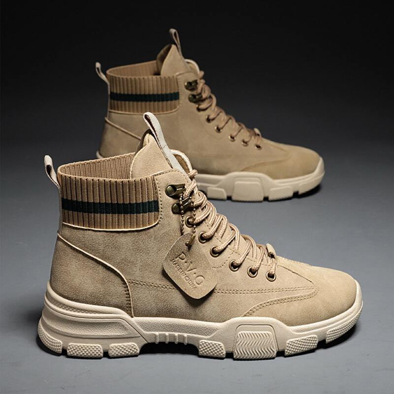 

Guys Striped Pattern Lace Up Design Boots, Khaki
