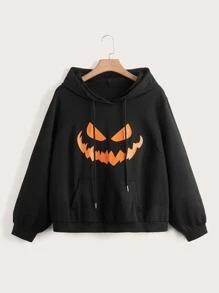 Plus Size Halloween Print Sweatshirt - Black - View 1