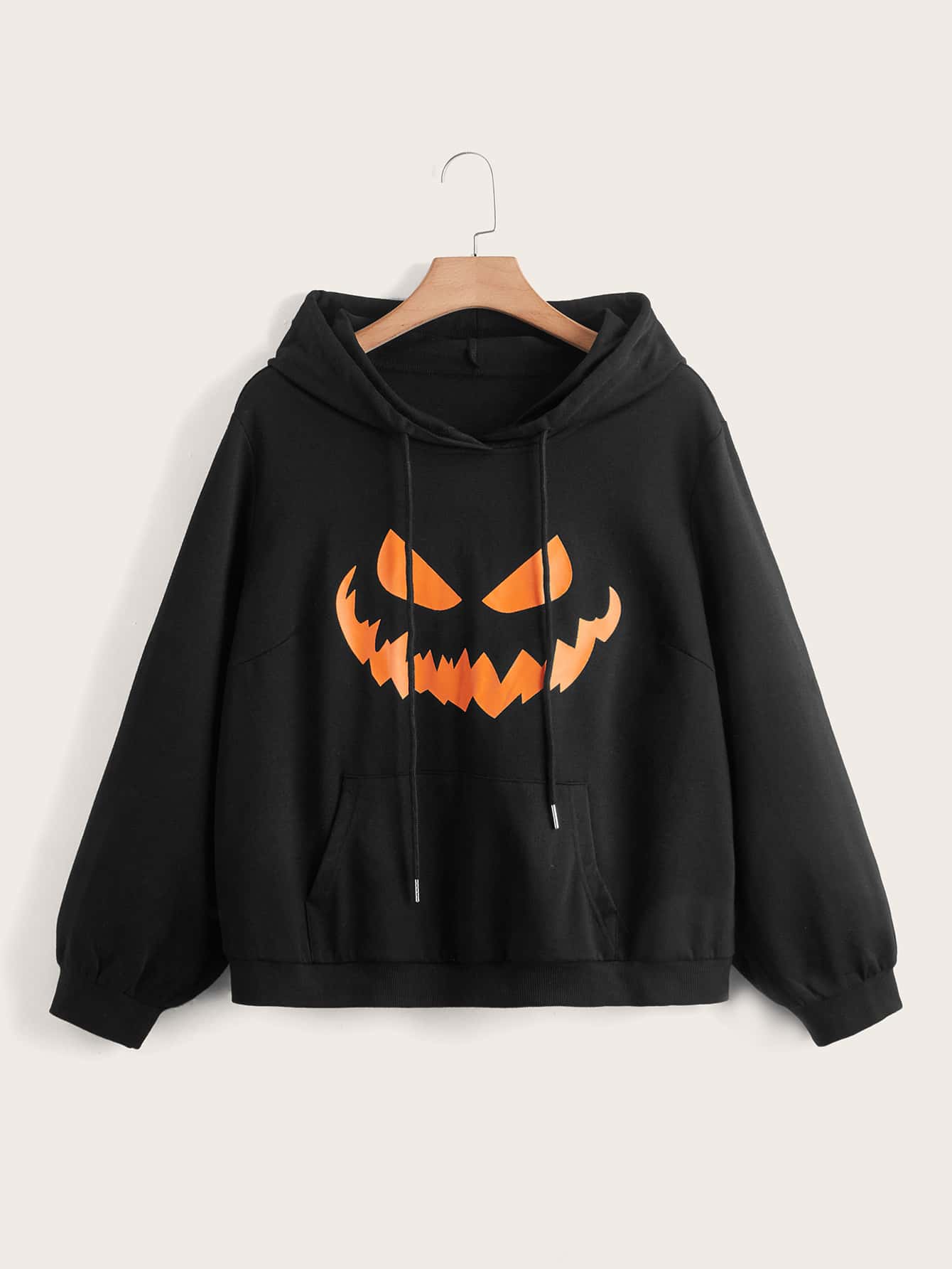 Plus Size Halloween Print Sweatshirt - Black - View 1