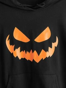 Plus Size Halloween Print Sweatshirt - Black - View 4