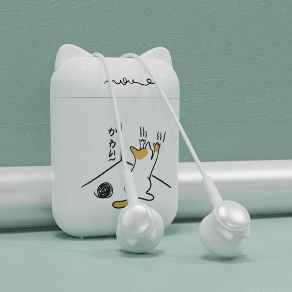 

Cartoon Cat Design In-ear Wired Earphone, White