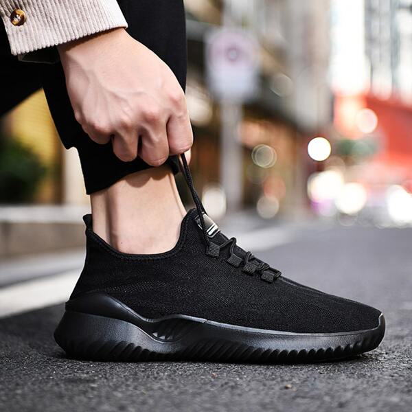 

Men Minimalist Lace Up Front Sports Shoes, Black